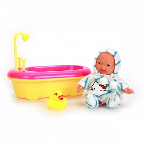 Пупс из серии Hello Kitty, в бело-голубой одежде, с ванночкой и аксессуарами, 10 см. (Карапуз, U536-H43012-HELLO KITTYБелГолsim)